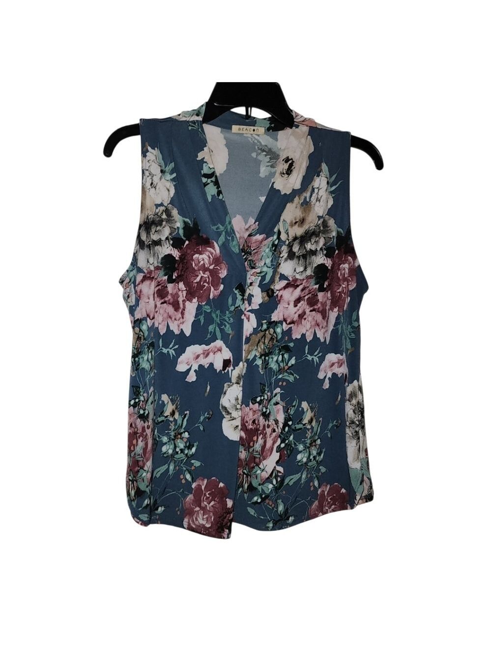 Beacon Sleeveless Floral Blouse in Blue and Pink
